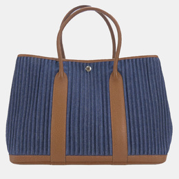 Hermes Tote Bag Garden 36 Denim Leather Pal Blue Indigo Indian Brown 1119746