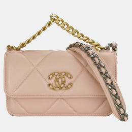 Chanel Shoulder Bag 19 Lambskin Pink Phone Chain Clutch 1119793