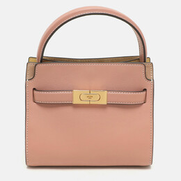 Tory Burch Peach/Beige Leather and Suede Petite Double Lee Radziwill Top Handle Bag 1141672