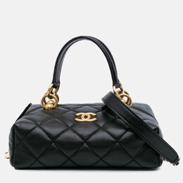 Chanel Black Métiers d'Art CC Quilted Lambskin Box Top Handle Satchel 1142644