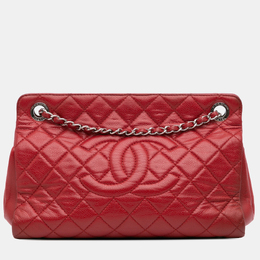 Chanel Red CC Quilted Caviar Frame Shopping Tote 1142674