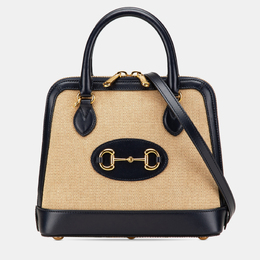 Gucci Beige Black Small Canvas Horsebit 1955 Satchel 1142806