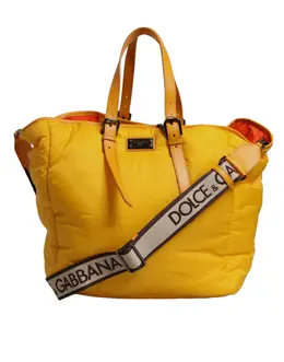 Dolce & Gabbana Yellow Orange Nylon Logo Plaque Hand Shoulder Duffle Bag bag4350