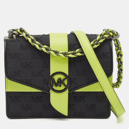 Michael Kors Black/Green Signature Fabric and Leather Small Greenwich Shoulder Bag 1142759