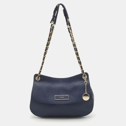 DKNY Navy Blue Leather Chain Flap Shoulder Bag 1142859