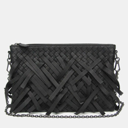 Bottega Veneta Black Intrecciato Fringed Leather Chain Shoulder Bag 1142977