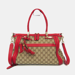 Gucci Beige and Red GG Canvas Leather Shoulder Bag 1142980