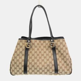Gucci Beige and Black GG Twins Canvas Tote Bag 1142982