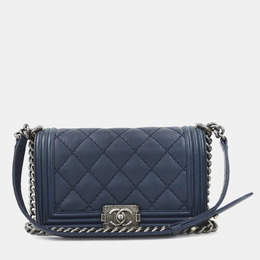 Chanel Navy Blue Leather Boy Shoulder Bag 1143971