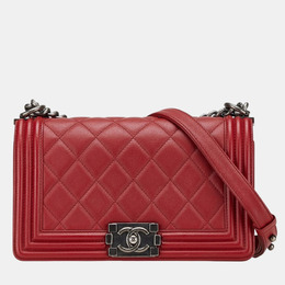 Chanel Red Lambskin Coco Mark Boy Chain Shoulder Bag 1143980