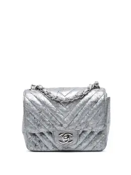 Chanel 2019 Mini Square Classic Chevron Metallic Crumpled Patent Single Flap crossbody bag 30038020