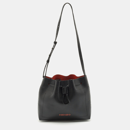 Kenzo Black Leather Drawstring Bucket Bag 1142878
