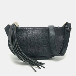 Chanel Black Calfskin Logo Fringe Chain Shoulder Bag 1144060