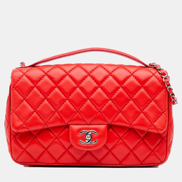 Chanel Red Jumbo Lambskin Easy Carry Flap Satchel 1144105