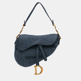 Christian Dior Blue Oblique Embroidered Denim Saddle Bag 1144759