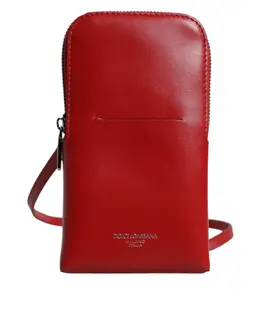 Dolce & Gabbana Red Leather Purse Phone Sling Crossbody Neck Strap Bag bag4703