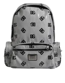 Dolce & Gabbana Polyester Gray Black DG Logo Plaque Backpack Bag bag4379