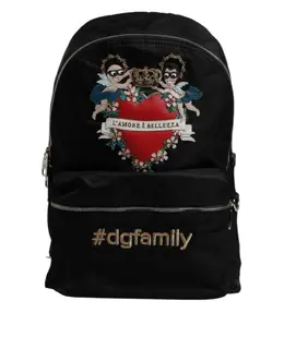 Dolce & Gabbana Black Nylon #DGFAMILY Embellished Backpack VULCANO Bag bag4381
