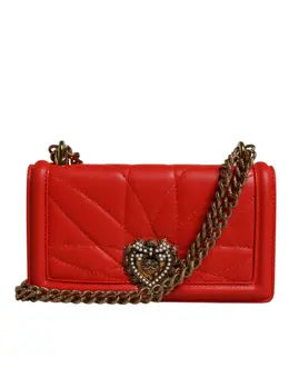 Dolce & Gabbana Red Quilted Devotion Crossbody Chain Phone Cover Bag bag4267