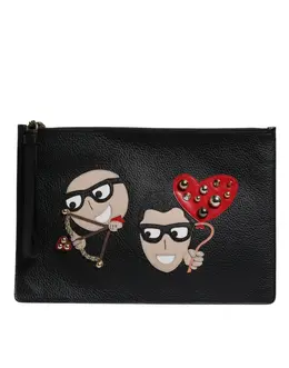 Dolce & Gabbana Black #DGFamily Embellished Leather Clutch Bag bag4280