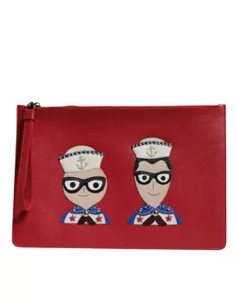 Dolce & Gabbana Red #DGFamily Embellished Leather Clutch Bag bag4284