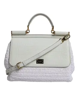 Dolce & Gabbana White Rafia Leather Top Handle Crossbody Bag bag4333