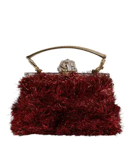 Dolce & Gabbana Red Gold Chain VANDA Tinsel Crystals Evening Clutch Bag bag4375