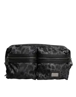 Dolce & Gabbana Black Gray Leopard DG Logo Belt Waist Fanny Pack Bag bag4565