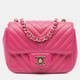 Chanel Pink Chevron Lambskin Mini Classic Single Flap Shoulder Bag 1129488
