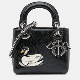 Christian Dior Black Ceramic Effect Deerskin Jeweled Swan Lady Christian Dior Top Handle Bag 1129579