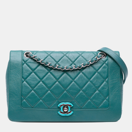Chanel Turquoise Crumpled Calfskin Medium Full Flap Bag 1134985
