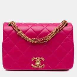 Chanel Dark Pink Lambskin Quilted Small On And On Chain Flap Bag 1135669