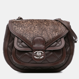 Chanel Dark Brown Lambskin Pony Hair Paris-Salzburg Saddle Crossbody Bag 1135690