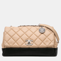 Chanel Beige/Black CC Bicolor Quilted Calfskin and Caviar Single Flap Bag 1136549