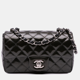 Chanel Black Mini Rectangular Classic Striped Patent Single Flap Bag 1137714