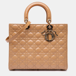 Christian Dior Beige Patent Leather Large Lady Christian Dior Tote Bag 1137864