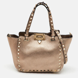Valentino Gold Leather Mini Rockstud Trapeze Tote 1142937