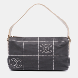 Chanel Black White CC Chocolate Bar Canvas Shoulder Bag 1146596
