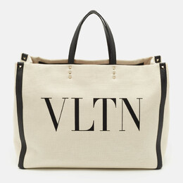 Valentino Off-White/Black Canvas Large VLTN Logo Tote 1147070