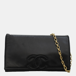 Chanel Black Leather Vintage Timeless Flap Clutch with Chain 1147267