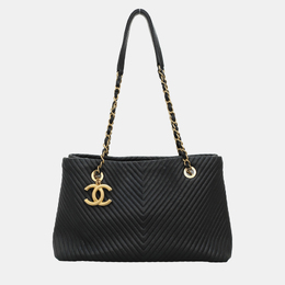 Chanel Black Chevron Leather CC Chain Surpique Shoulder Bag 1147296