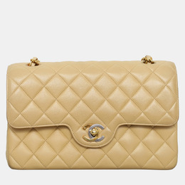 Chanel Beige Quilted Lambskin Leather Vintage Timeless Double Flap Bag 1147358