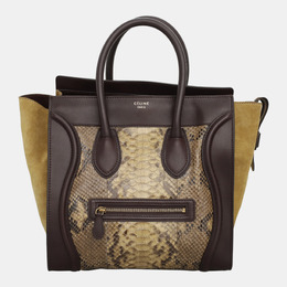 Celine Dark Brown Snakeskin Pyhton Mini Luggage Bag 1147383