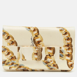 Roberto Cavalli Gold Chainlink Print Fabric Bow Clutch 1147860