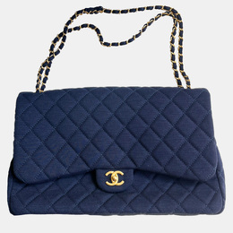 Chanel Blue Knit Microchip Version XXL Classic Flap Shoulder Bag 1143537