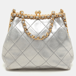 Chanel Silver Quilted Leather Vintage CC Chain Detail Shoulder Bag 1147446