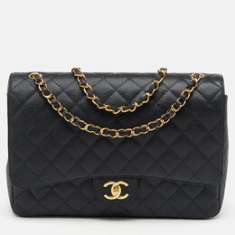 Chanel Black Quilted Caviar Leather Maxi Classic Double Flap Bag 1147534