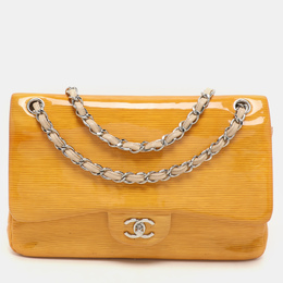 Chanel Yellow Striped Patent Leather Jumbo Classic Double Flap Bag 1146692