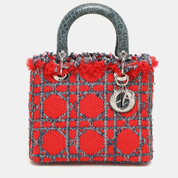 Christian Dior Multicolor Croc Embossed Leather and Tweed Medium Lady Christian Dior Tote 1147432