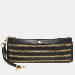 Burberry Black Leather Zip Detail Wristlet Clutch 1147437